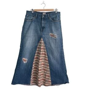 Upcycled GAP Maxi Skirt Denim Blue Jean Western Aztec Festival Boho Sz. 33